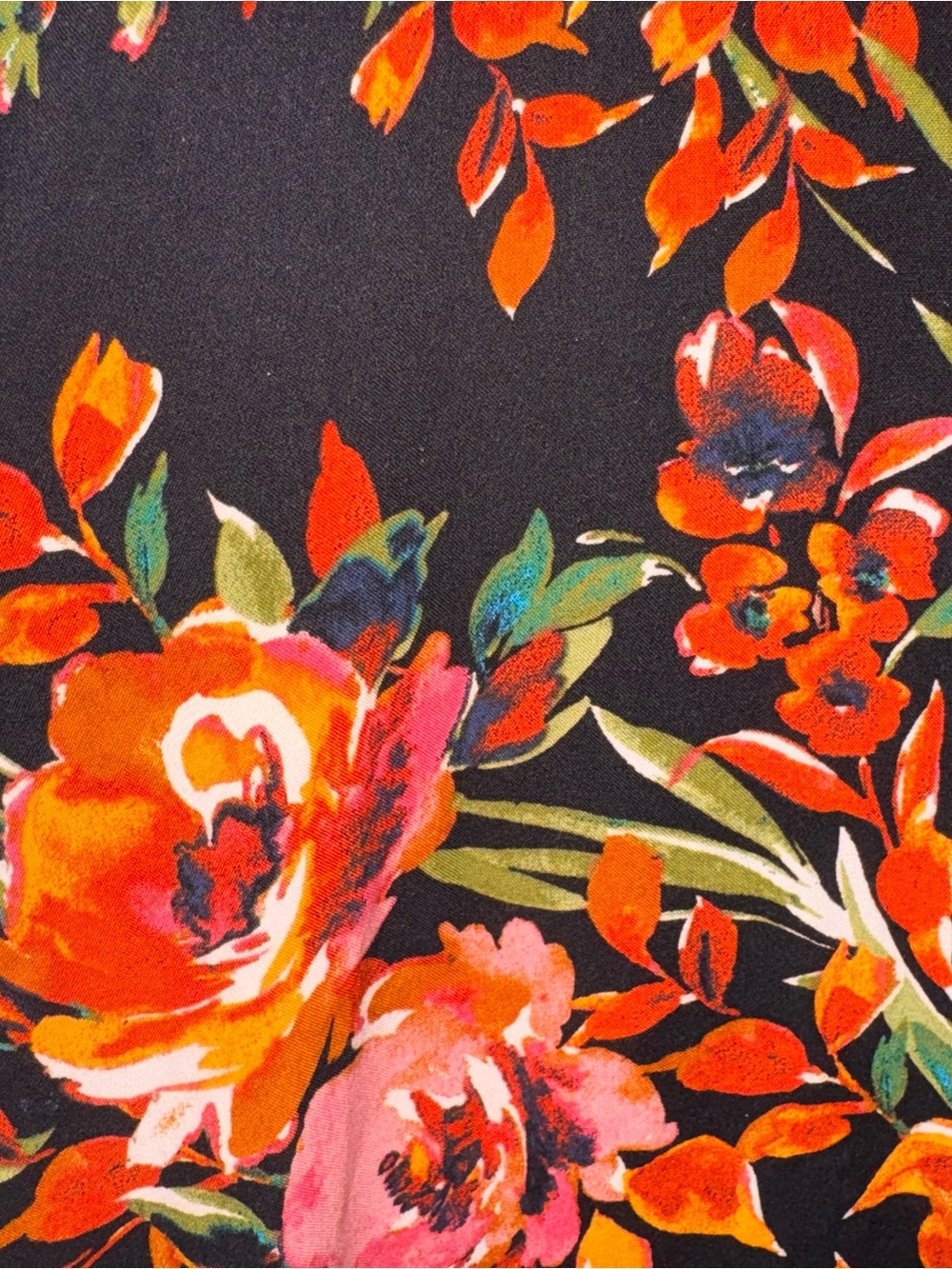 MSK Floral Black Maxi Dress Orange Pink Blooms tie back sash 100% viscose M - Picture 13 of 14